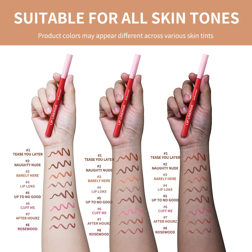 Lencería de labios de 8 colores, delineador de labios de larga duración, resistente al agua, a prueba de transferencia de manchas, Color resistente a las manchas, cosméticos de fórmula sin sangrado
