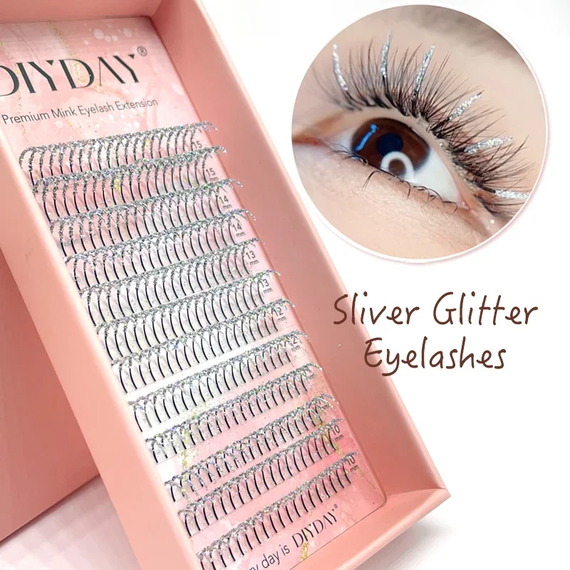 DIYDAY Sliver Golden Glitter Eyelash Extension Handmade Shinning Colored False Lashes Cosplay Fluffy Eyelashes for Makeup Beauty