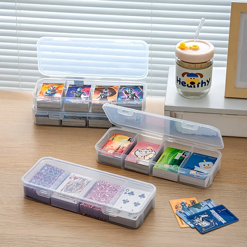 Desktop Storage Case With Lid 4 Grids Plastic Organizer Holder For Playing Cards Business Cards Home Office Supplies
