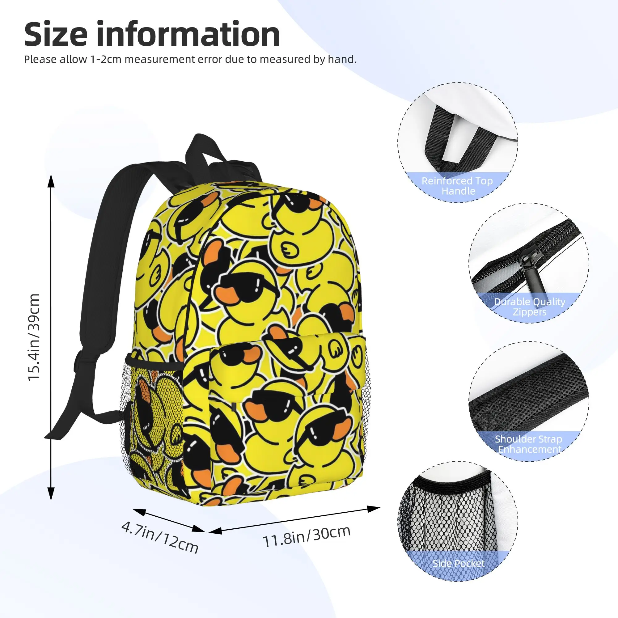 Rubber Duck With Sunglasses Pattern Backpack Hot Sale Daypack Boys Girls BookBag Shoulder Bags for Men Women School Bag