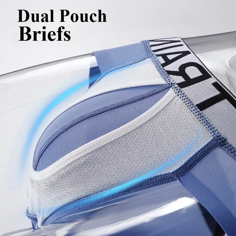 

Mens Dual Pouch Briefs Separate Pouch Comfy Underwear Ice Silk Breathable Underpant Youth Male Physiology U Convex Underpant