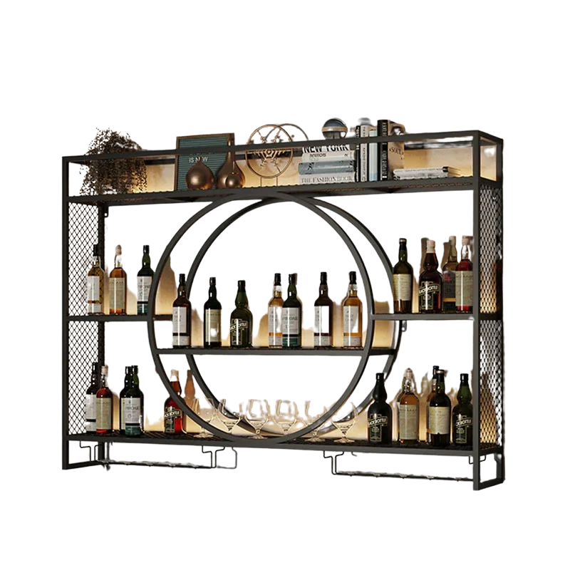 

Industrial Wine Rack Handmade Modular Metal Display Shelf Wall Hanging Cup Glass Holder Bar Cabinet Lights Szafka Club Furniture