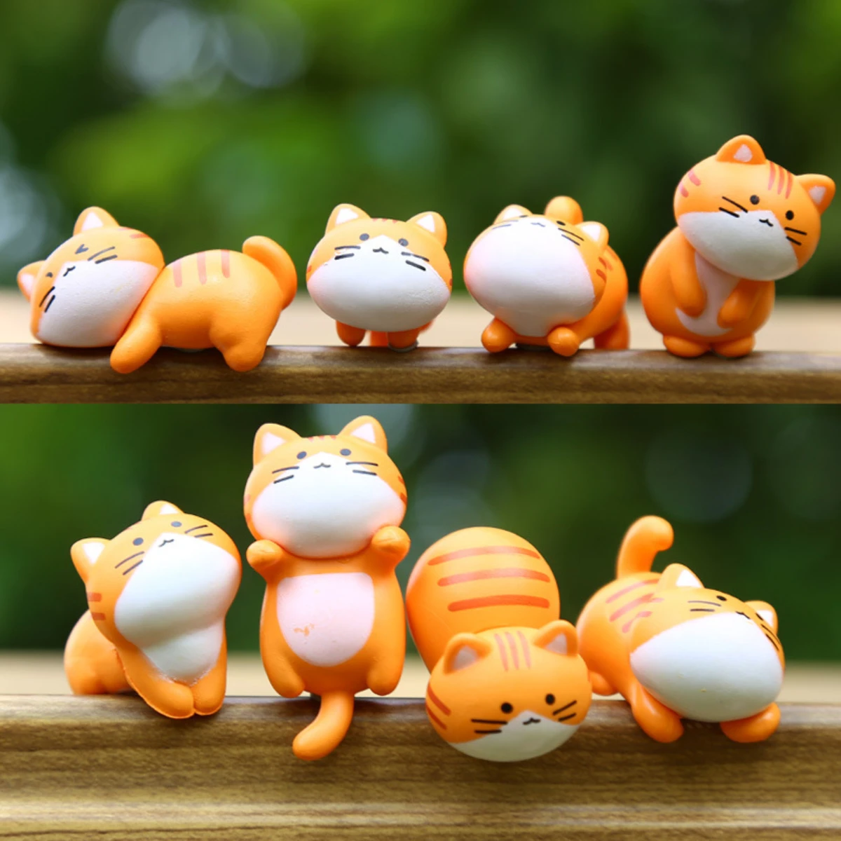 8pc Funny Cute Orange Cat Animal Car Decoration Pvc Craft Miniature Figure Tiny for Bonsai Microlandscape Fairy Garden Decor