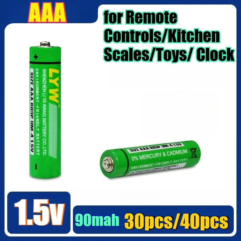 

Углеродная цинковая батарея AAA R03 на 90 мАч — экологически чистая, без ртуты для пультов дистанционного управления/кухонных весов/игрушек/часов, свинцовопрочная конструкция