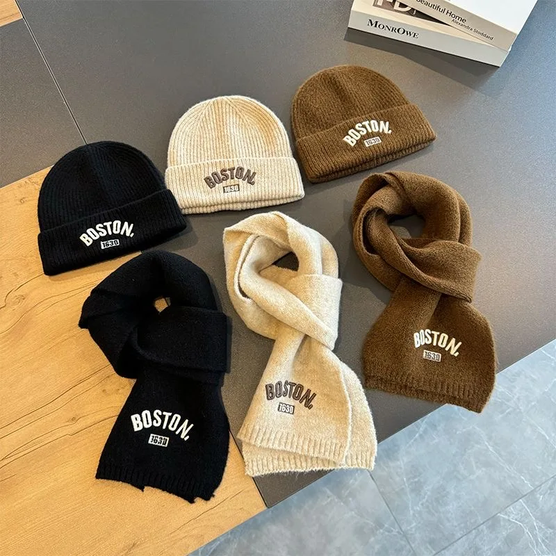 مجموعة قبعات وأوشحة للأطفال ، قبعة محبوكة ، حماية للأذن ، غاز أجنبي ، أطفال متوسطي وكبير ، نسخة كورية ، جديدة