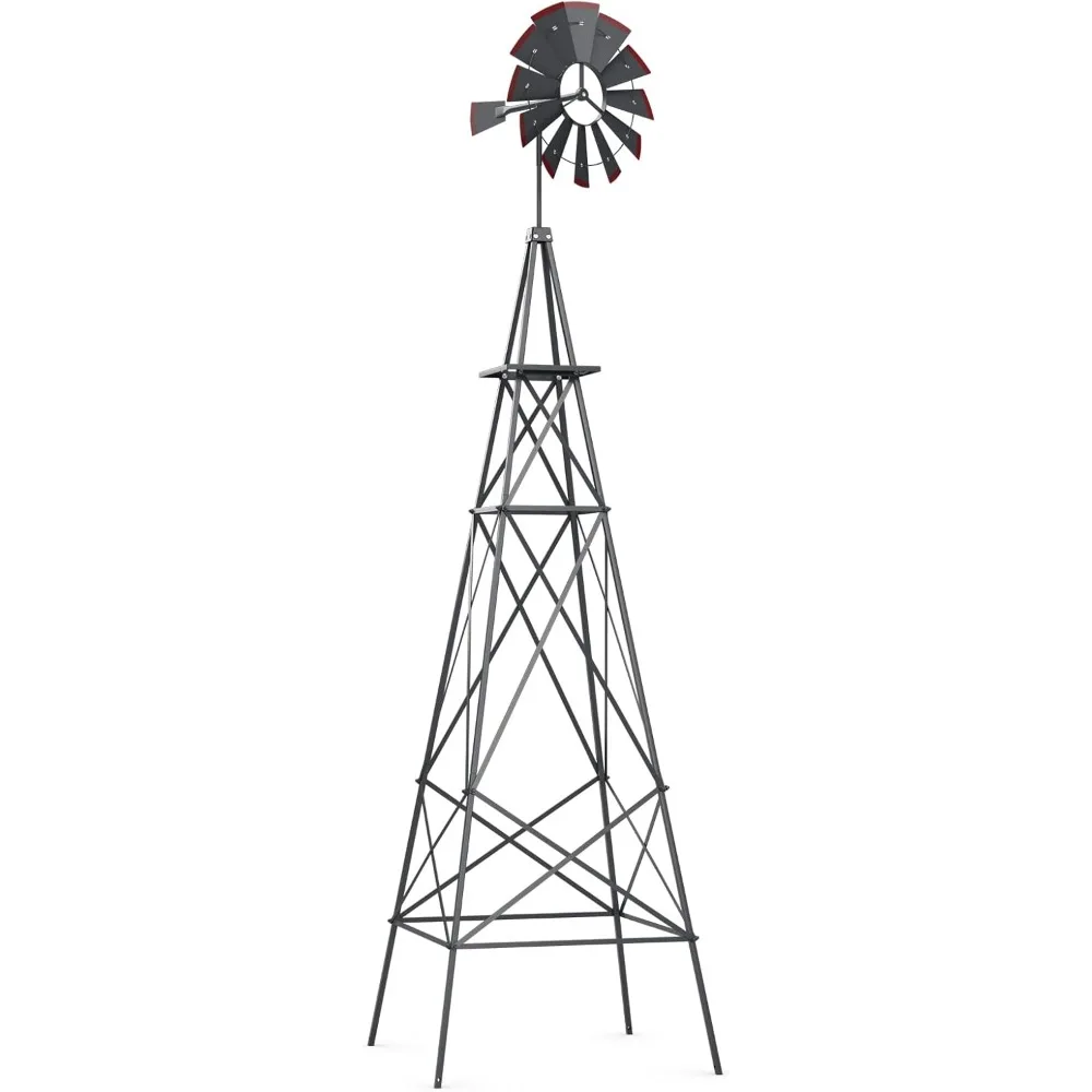 

Металлическая декоративная ветряная мельница-флюгер для сада и двора, 8,3 фута, устойчивая к непогоде (серая)