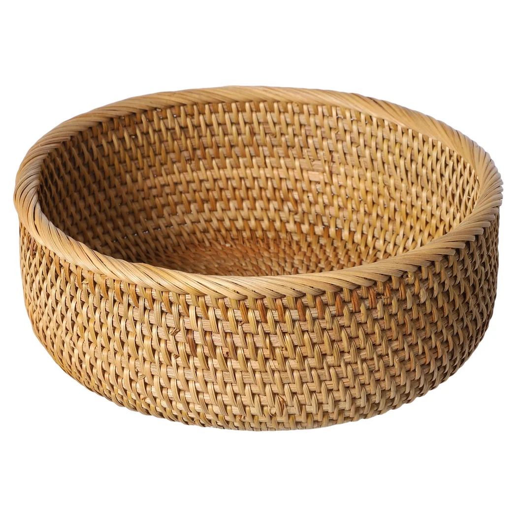 Round Rattan Bread Basket Rattan Fruit Vegetable Basket Bowl Woven Fruit Bowl Handmade Rattan Basket For Serving Wicker Basket