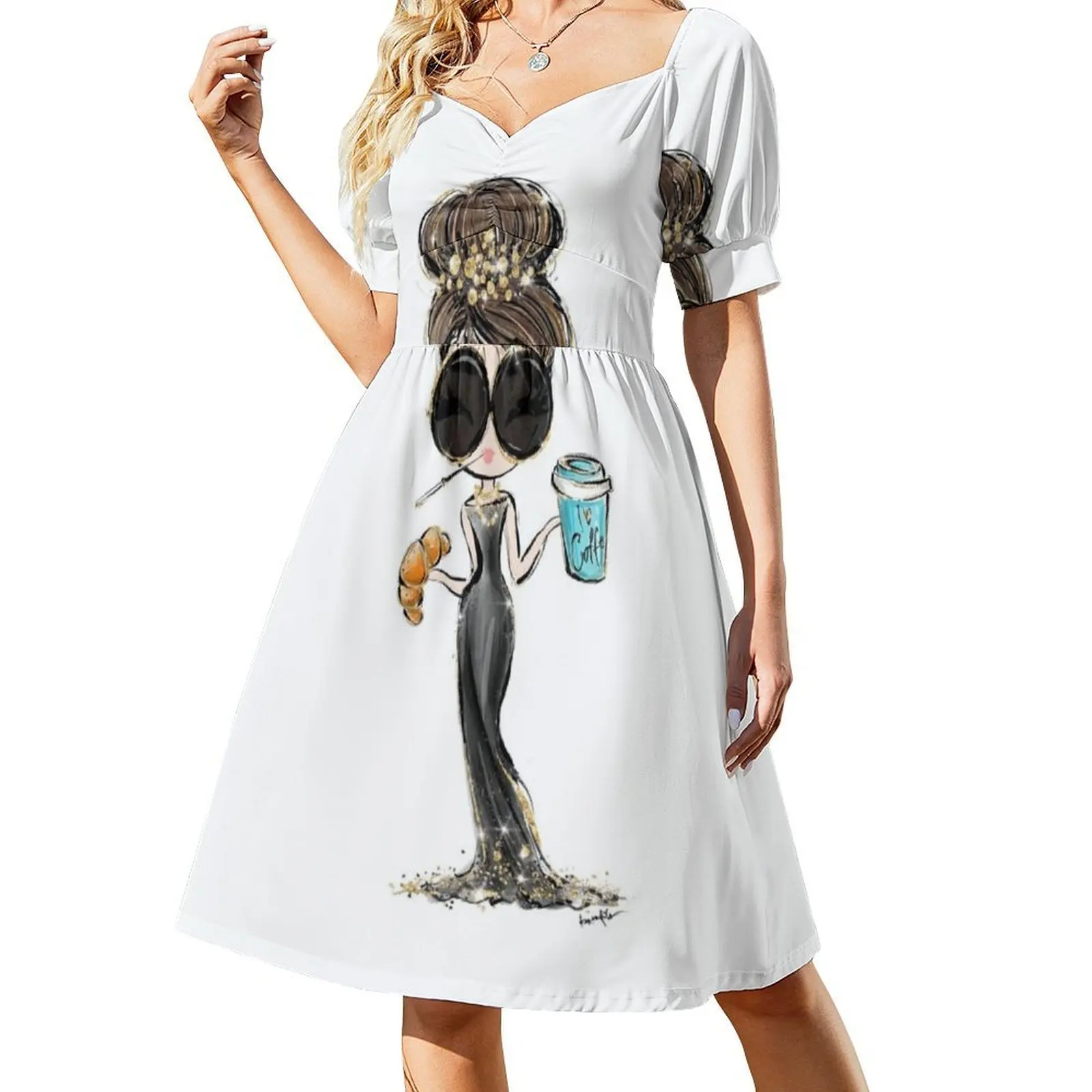 أودري هيبورن مستوحاة شخصية كرتونية المرأة الشارع الشهير فستان الحفلات العصرية طباعة نادي الملابس للإناث أودري هيبورن