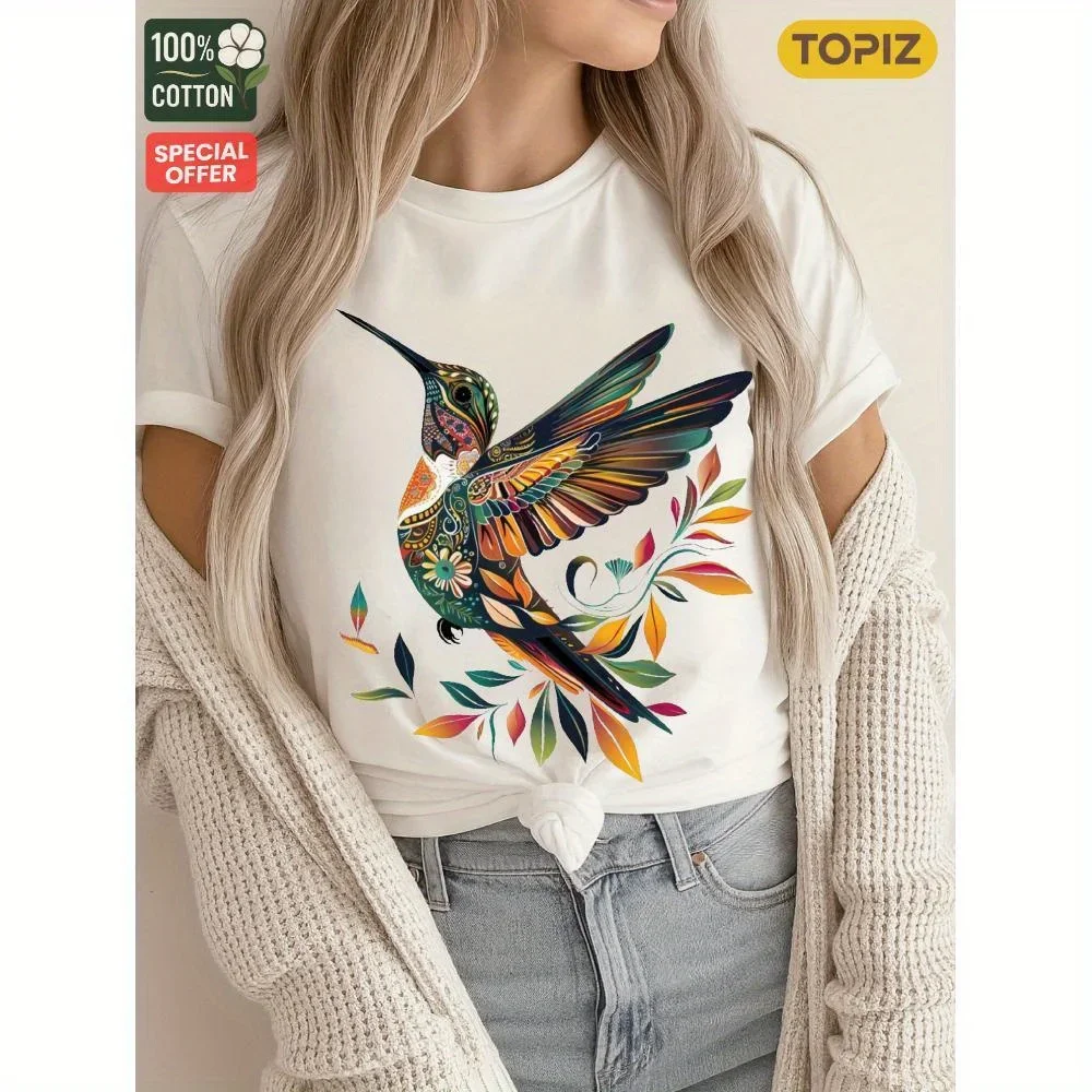 الطائر الطنان بتصميم الأزهار 100% مسامي، مريح، مريح، الأكثر مبيعًا للصيف والربيع والارتداء اليومي، هدية #1