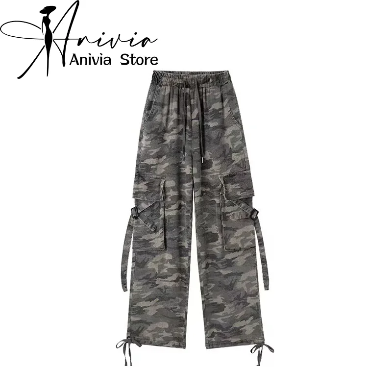 

Women Camouflage Cargo Pants Baggy Y2k 90s Streetwear Oversize Wide Leg Pants Vintage Harajuku High Waist Trousers Clothes 2024