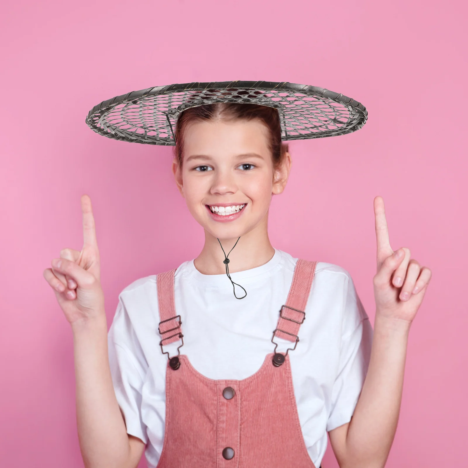 

Vintage Handmade Bamboo Woven Hat Chinese Style Lightweight Decorative Bamboo Hat for Kids Cosplay Party Performance