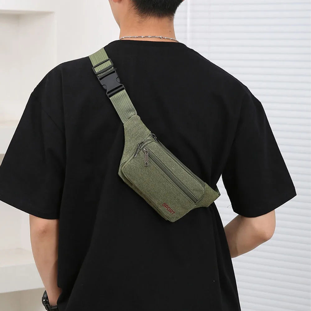 

Fashion Sports Men's Retro Canvas Waist Bag Business Bag Slanting Bag Women and Men Chest Bag Cell Phone Multi Zipper Rucksack