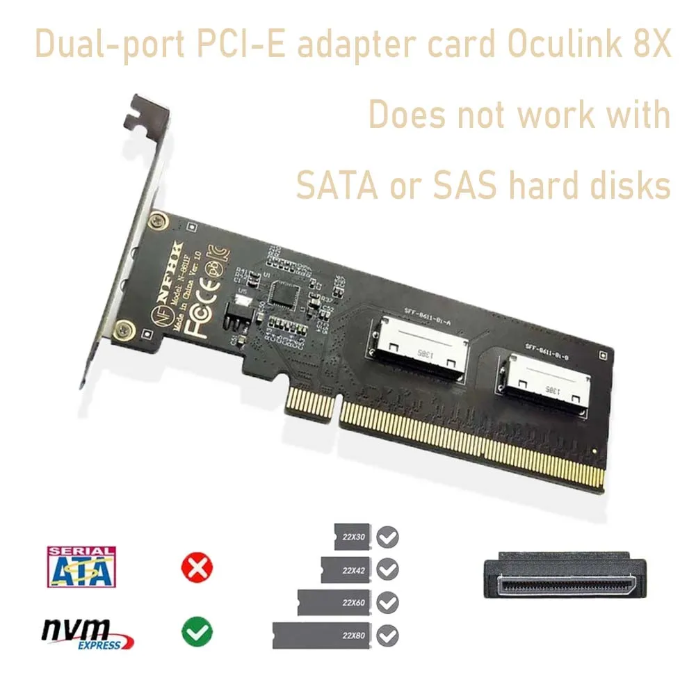 

Oculink PCIe 3.0 4.0 X16 To Dual SFF-8612 8i SFF8611 8x VROC Adapter for Mainboard SSD Graphics Card PCI-Express 16x 80pin NVME