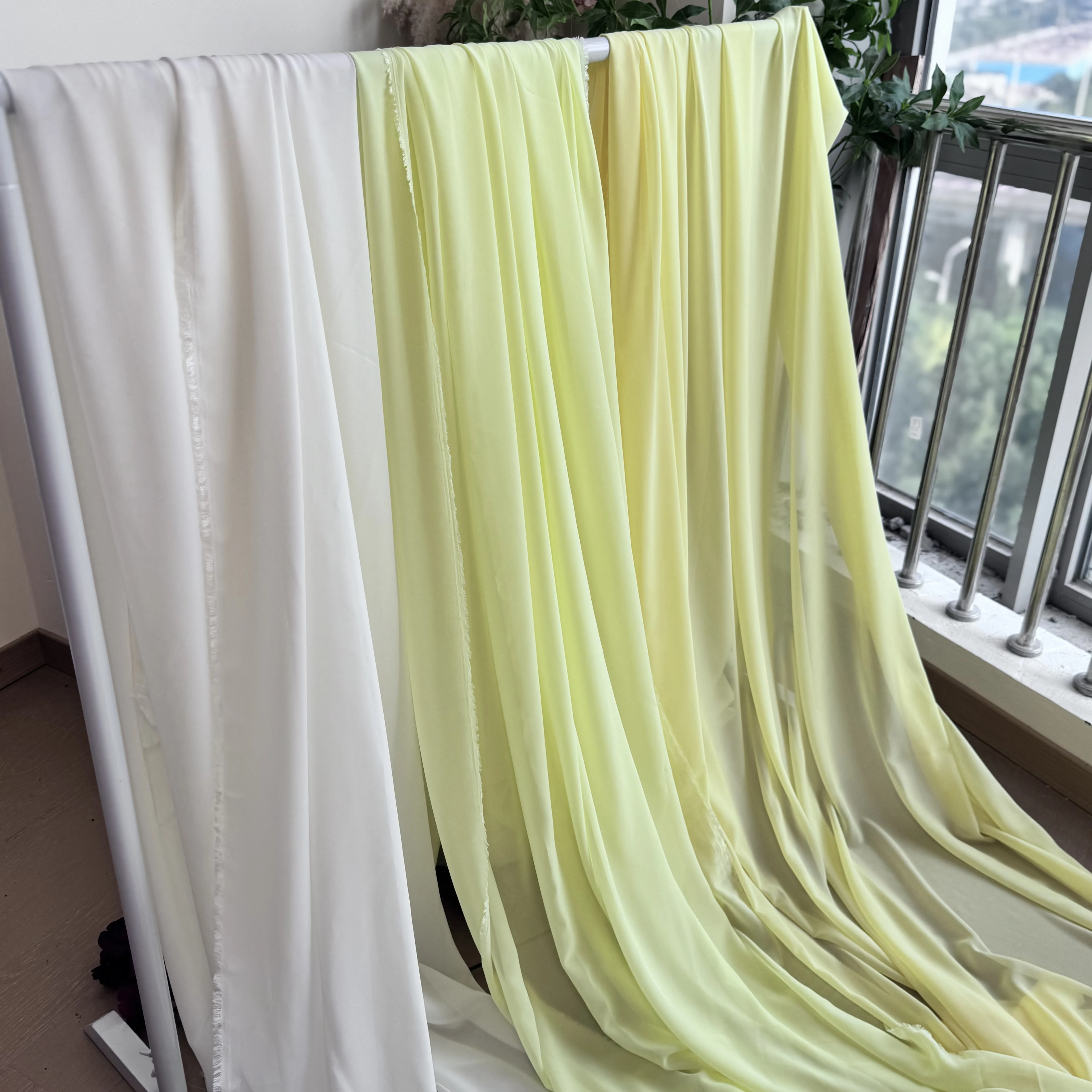 Yellow Cream Champagne Chiffon Translucent Draping Fabric for Wedding Ceremony Layout Ceiling Background Sheer Curtain Fabric