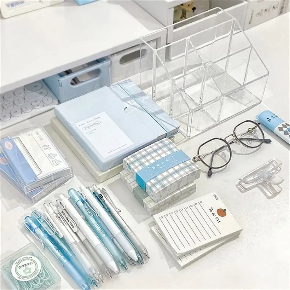 Large Capacity Desk Pen Holder Pen Stand Transparent Stationery Organizer 5-Grid Acrylic Pencil Storage Box Cosmetic Organizer