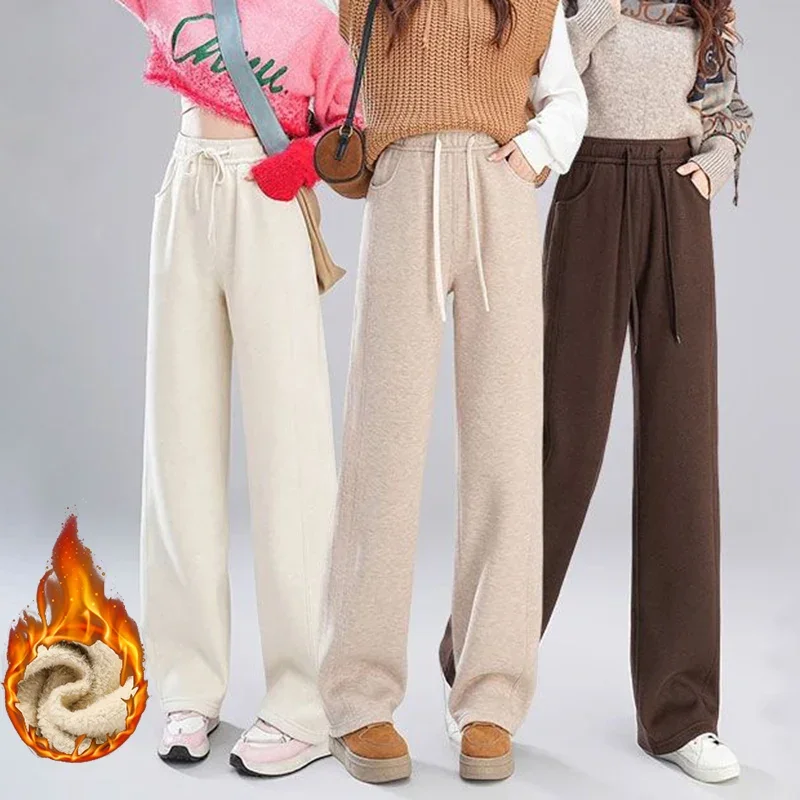 الشتاء سيدة الصوف الحراري الصلبة السراويل الفتيات موضة الكورية عالية الخصر أفخم السراويل الإناث الثلوج الدافئة فضفاض السراويل اليومية