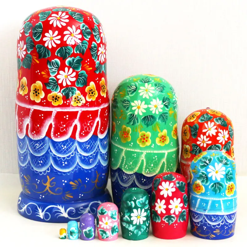 Russian Matryoshka Nesting Dolls Set 10Layers Hand-painted Wooden Dolls Nordic Farmhouse Home Decor Tabletop OrnamentHolidayGift