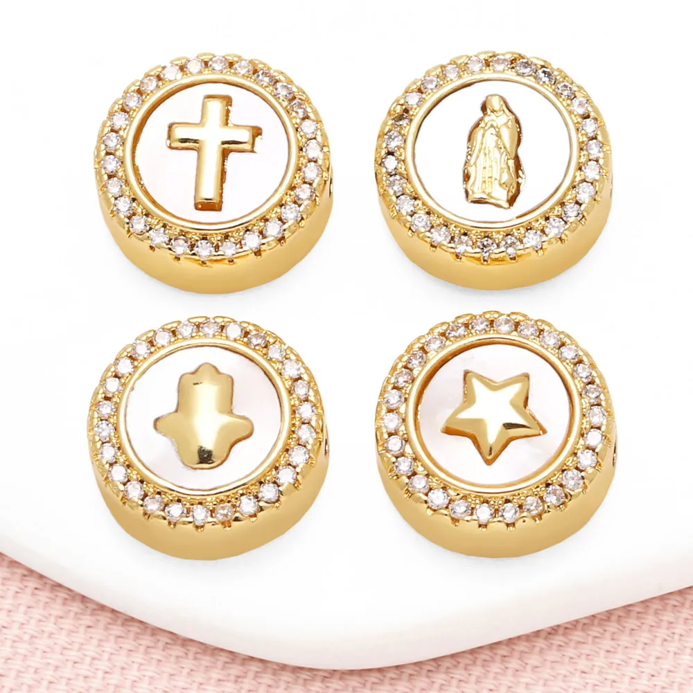 OCESRIO Small Shell Virgin Mary Charms for Bracelet Copper Gold Plated CZ Cross Fatima Hand Star Jewelry Making Supplies chma351