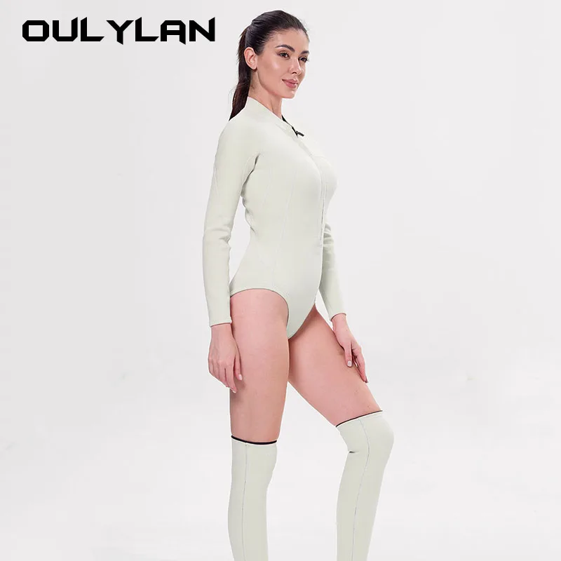 

Surf Long Sleeve Swimsuit 2024 Rash Guard Swimwear Women Zipper One Piece Diving Clothes Pure Color Swimming Suit