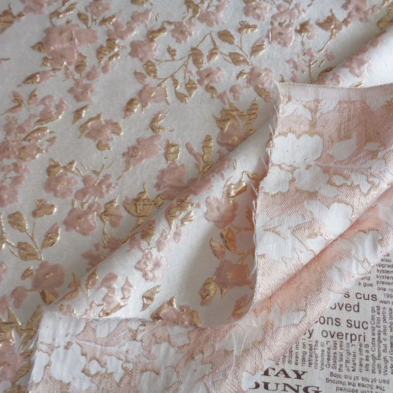 Brocade Embossed Jacquard Fabric Gold Silk Flower Design Sewing Material Cheongsam Dress Garment Fabric Sold By Meter