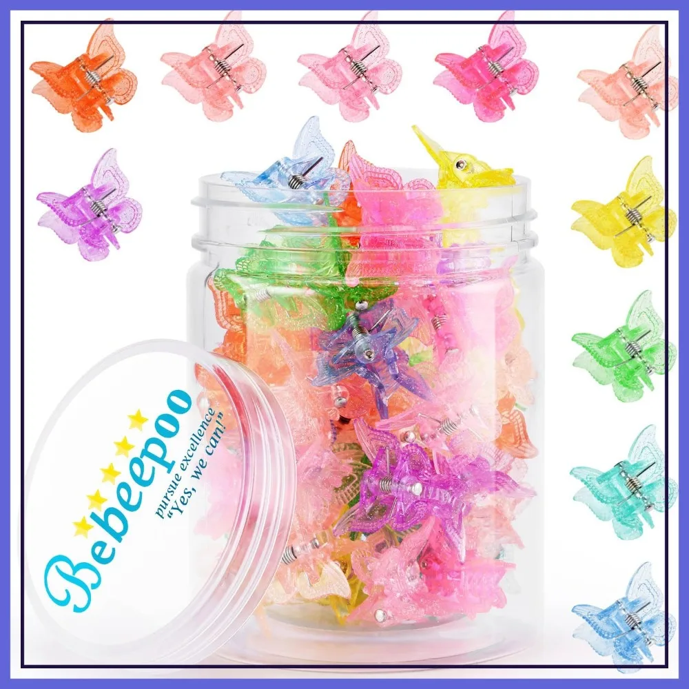 50Pcs Mini Butterfly Hair Claw Clips, Glitter Sparkly Small Hair Clips for Women Girls, Cute Colorful Hair Accessories