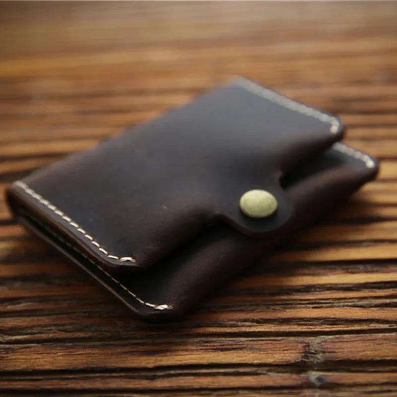크레이지 호스 가죽 남성용 지갑 레트로 수제 소형 지갑 암소 가죽 브랜드 디자이너 미니멀리스트 지갑 Portomonee Mens Wallet