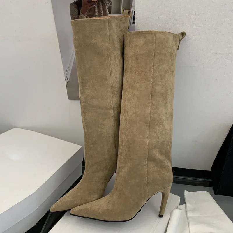Eilyken 2027 New Winter Punk Pointed Toe Knee High Women Boots Thin Heels Shoes Female Retro Long Booties Zapatos De Muje image 2