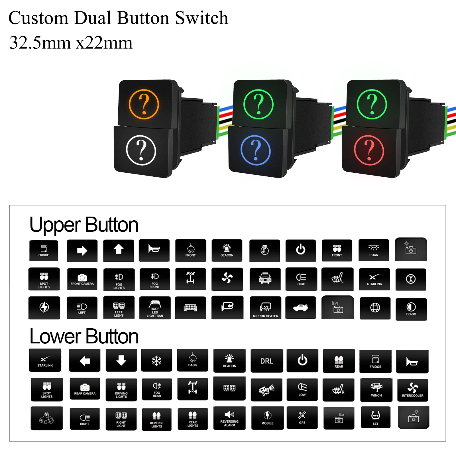 12V 3A Dual Push Button Switch Momentary ON-OFF Button Customizable for Landcruiser FJ Cruiser Rav4 4Runner Camry DIY Parts