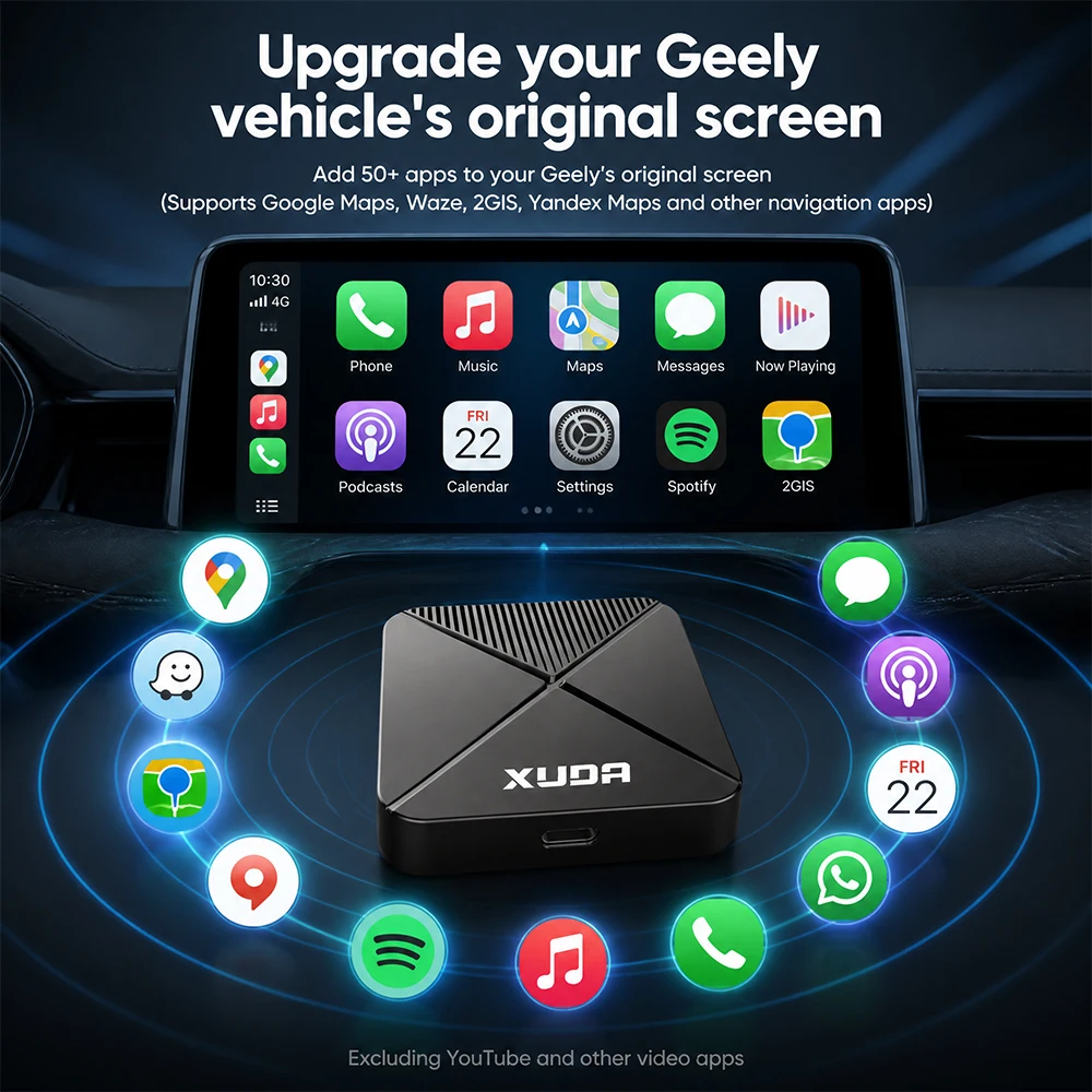 XUDA For Geely Tugella,Emgrand,Monjaro,Azkarra AI Box,Google Maps,Waze,music an original solution for 2022–2024 Geely vehicles