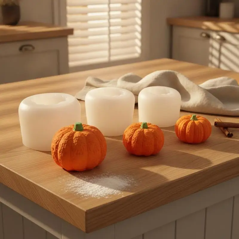 New 5Pcs 3D Embossed Pumpkin Silicone Candle Mold For DIY Resin Soap Crafts And Halloween Thanksgiving Home Decor