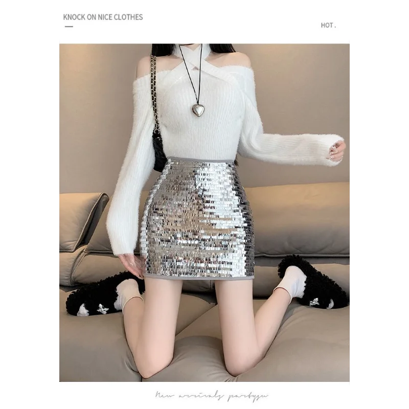 2025 핫걸 영화 반짝이는 하이웨이스트 패셔너블 섹시한 기품 있는 슬림 디자인 짧은 치마