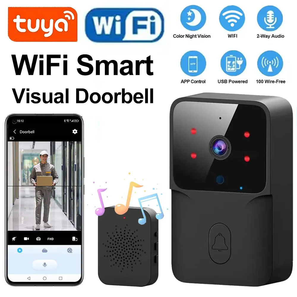 Tuya Visual Video Smart Doorbell Wireless HD Night Vision Camera Security Smart Home WiFi Doorbell Two-way Intercom Voice Change