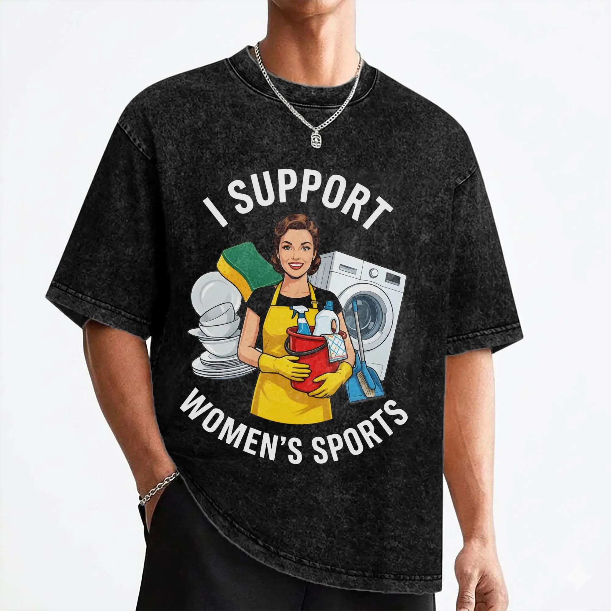 Washed T Shirts I Support Women's Sports Hip Hop T-Shirt Oversize Funny Cleaning Lady Streetwear Short Sleeve Tops Tee Shirt Men