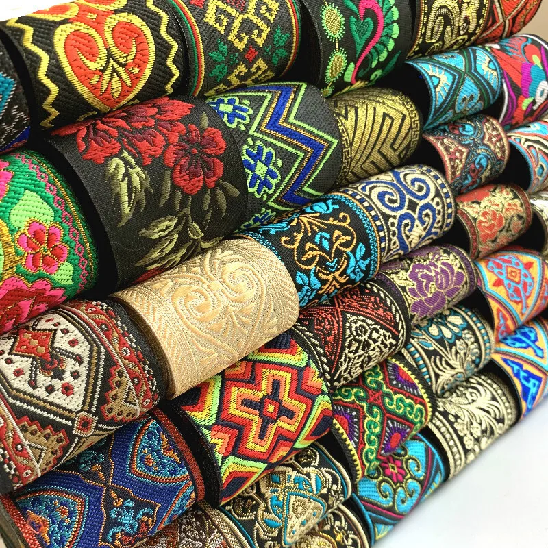 HOT 3 Yards 5CM Vintage Ethnic Embroidery Lace Ribbon Boho Lace Trim DIY Clothes Bag Accessories Embroidered Fabric Custom