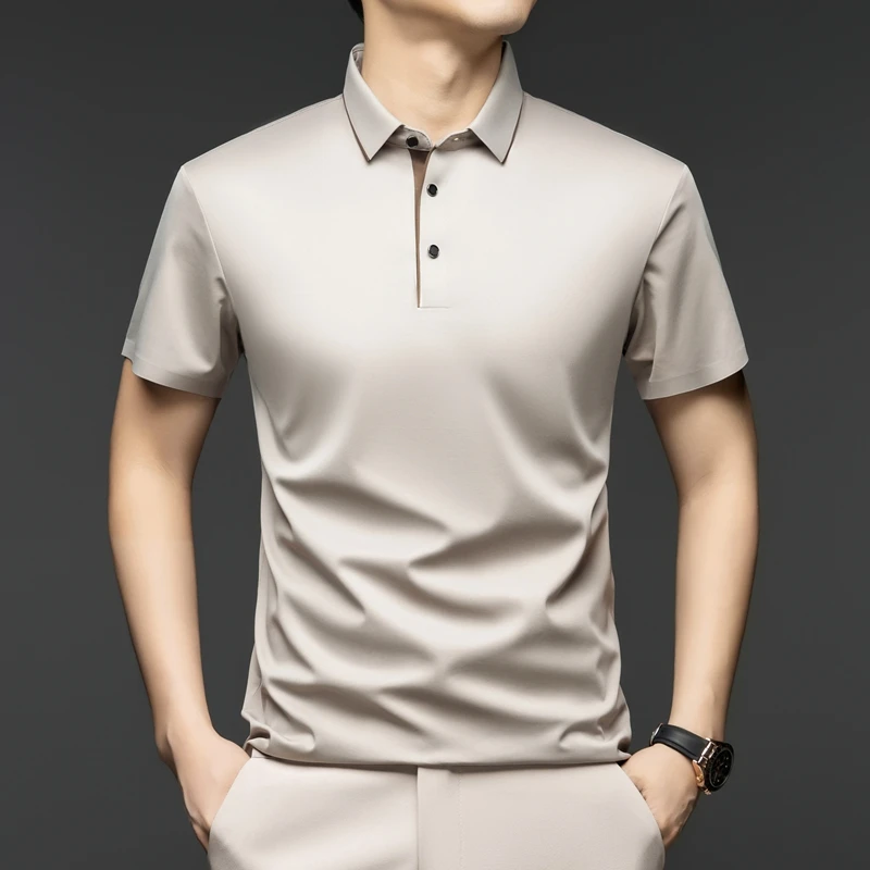 Men's Summer Short Sleeve Polo Shirt Silk Moisture Wicking Breathable Casual Business Sport Golf Wear Simple Stylish