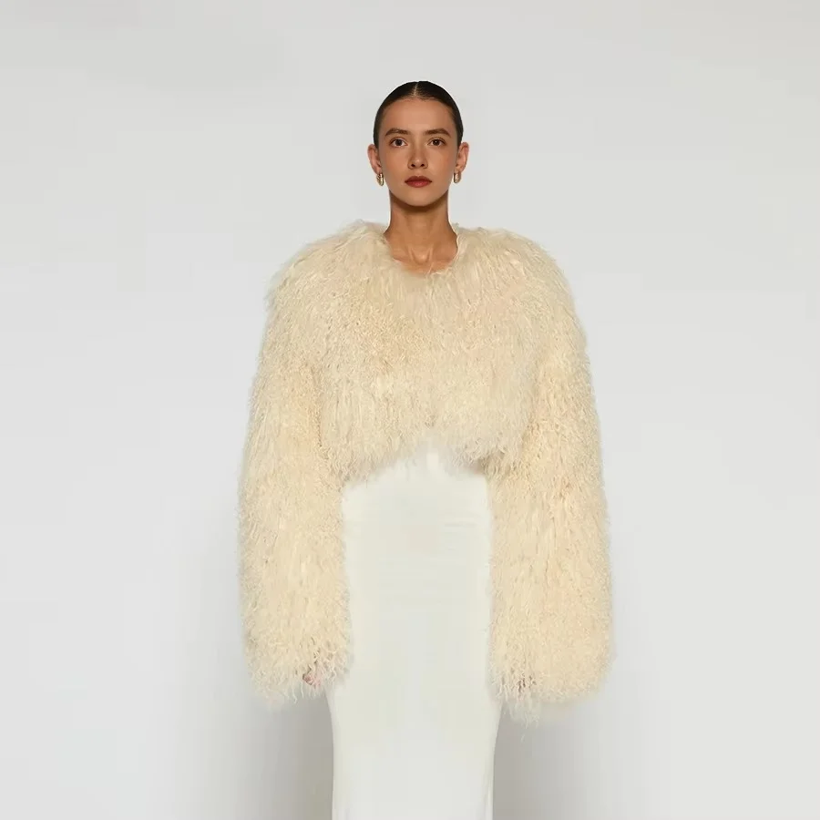 

Women's Sheepskin Coat Real Fur Coat Short Mongolian Lamb Fur Coat Winter Clothes Luxury Best Selling