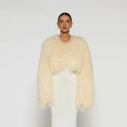 Abrigo de piel de oveja para mujer, abrigo de piel auténtica, abrigo corto de piel de cordero mongol, ropa de invierno de lujo, superventas