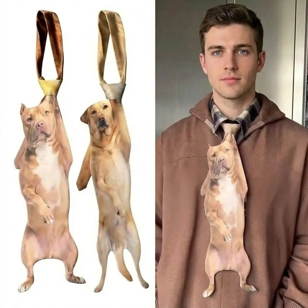 

3D Dog Dog-shaped Men's Tie Animal Pattern Lifelike Puppy Necktie Novelty Satin Fabric Creative Neck Tie For Wedding and Party