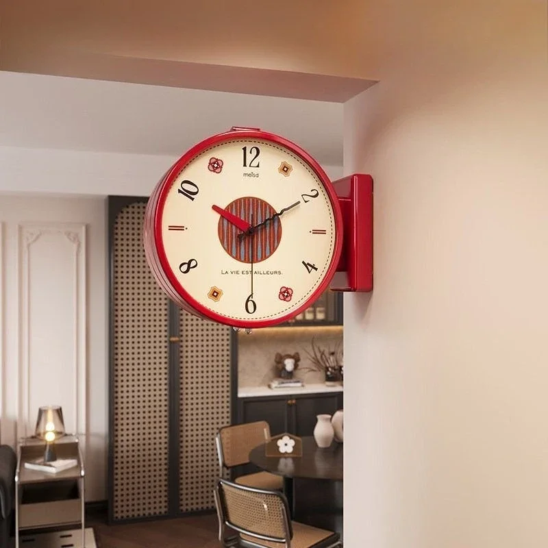 Living Room Clocks Wall Double-sided Clock Decoration Wall Art Corner Clock Internet Hanging Celebrity Gift Creative Ornament