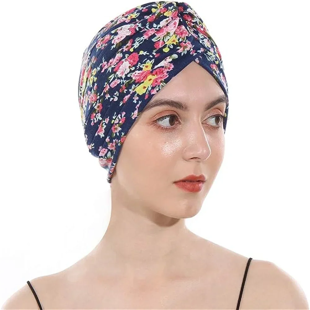 Leopard Floral Print Twist Knot Women\'s Turban Cap Muslim Headscarf Indian Cap Female Head Wraps Bandanas Hair Accessories