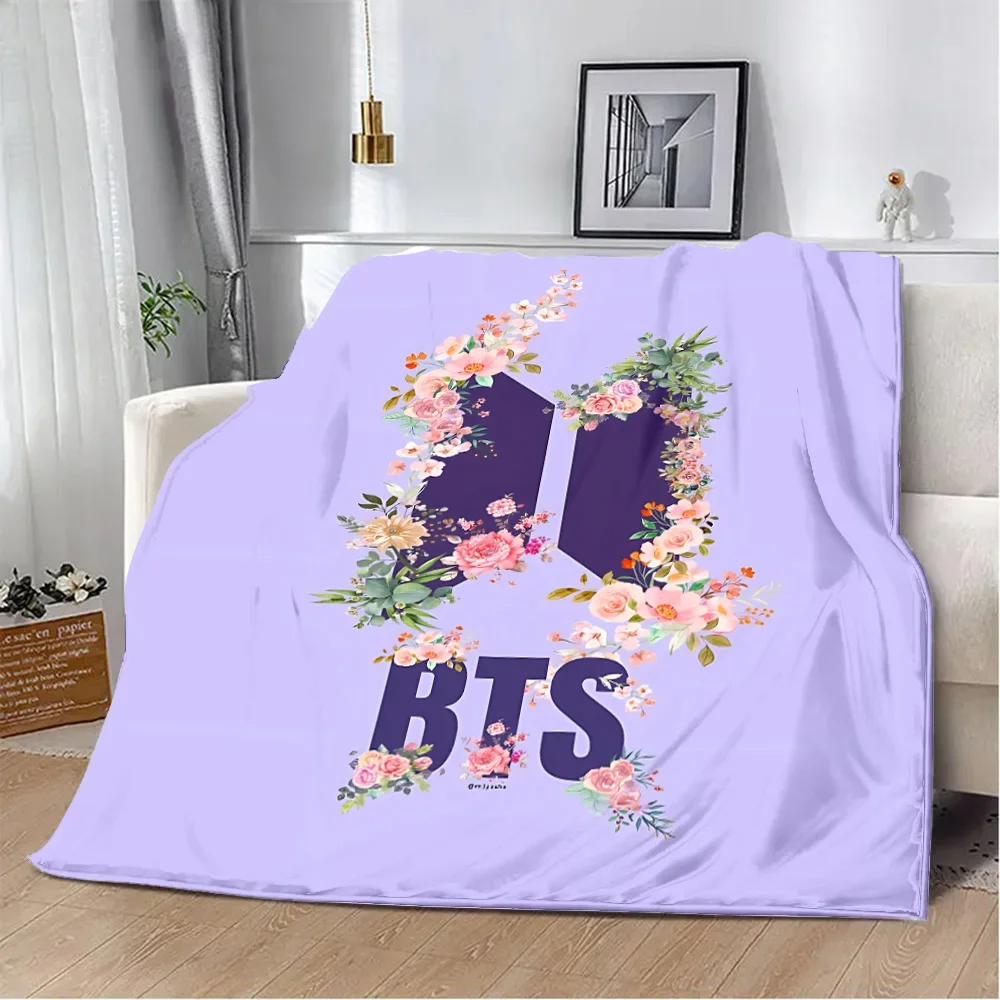 Hot Cartoon K-pop Printed Blanket Picnic Blankets Warm Blanket Soft and Comfortable Blanket Home Travel B-BTS-S New Birthday