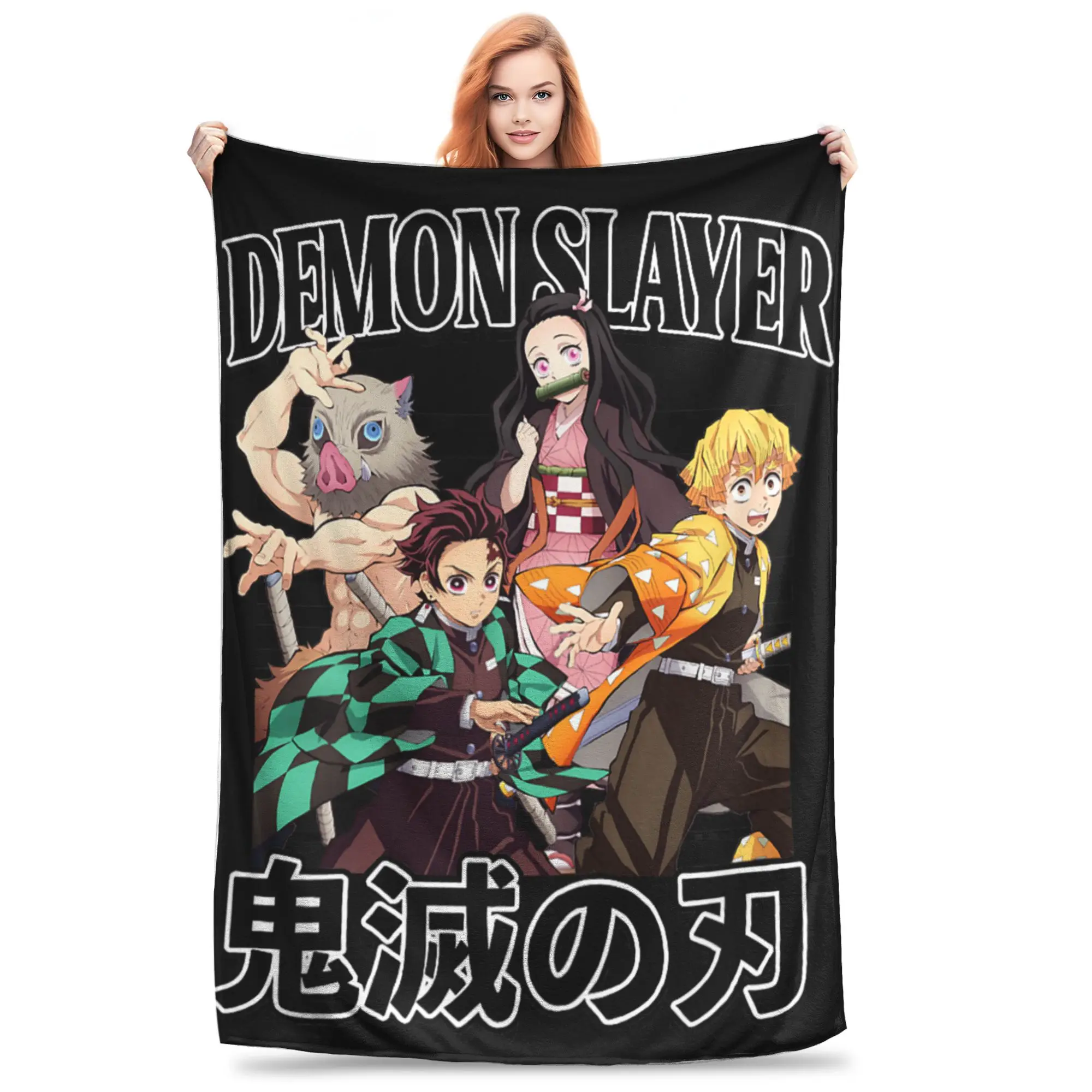 1PC Home Demon Slayers Kimetsu no Yaiba Tanjiro Zenitsu Inosuke Cast Blanket Throw Blanket  Novelty Warm Blanket All Season Gift