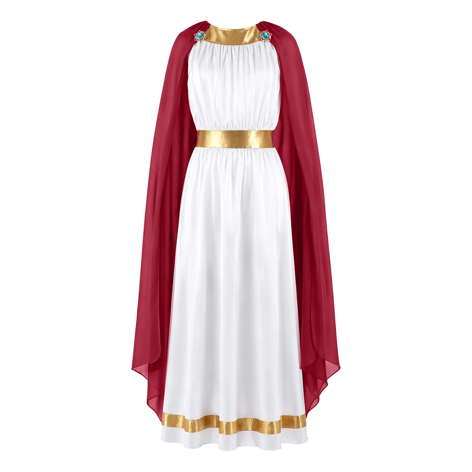 Kids Girls Ancient Greek Princess Toga Costume Side Shawl Roman Robe Sleeveless Metallic Trim Dress for Halloween Theme Party