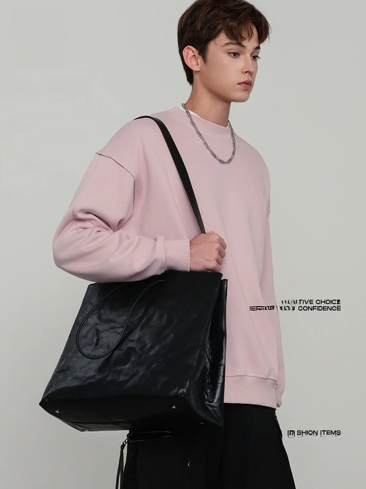 Original Design Fashion Week Show Tote Bag Large Capacity Cowhide Handbag Stylish Men's Bag Soft Leather Single Shoulder Bag