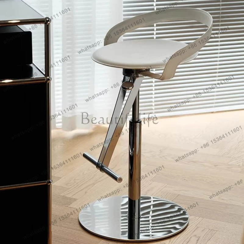 Stainless steel saddle leather bar chair ins wind creative bar table liftable rotating high stool