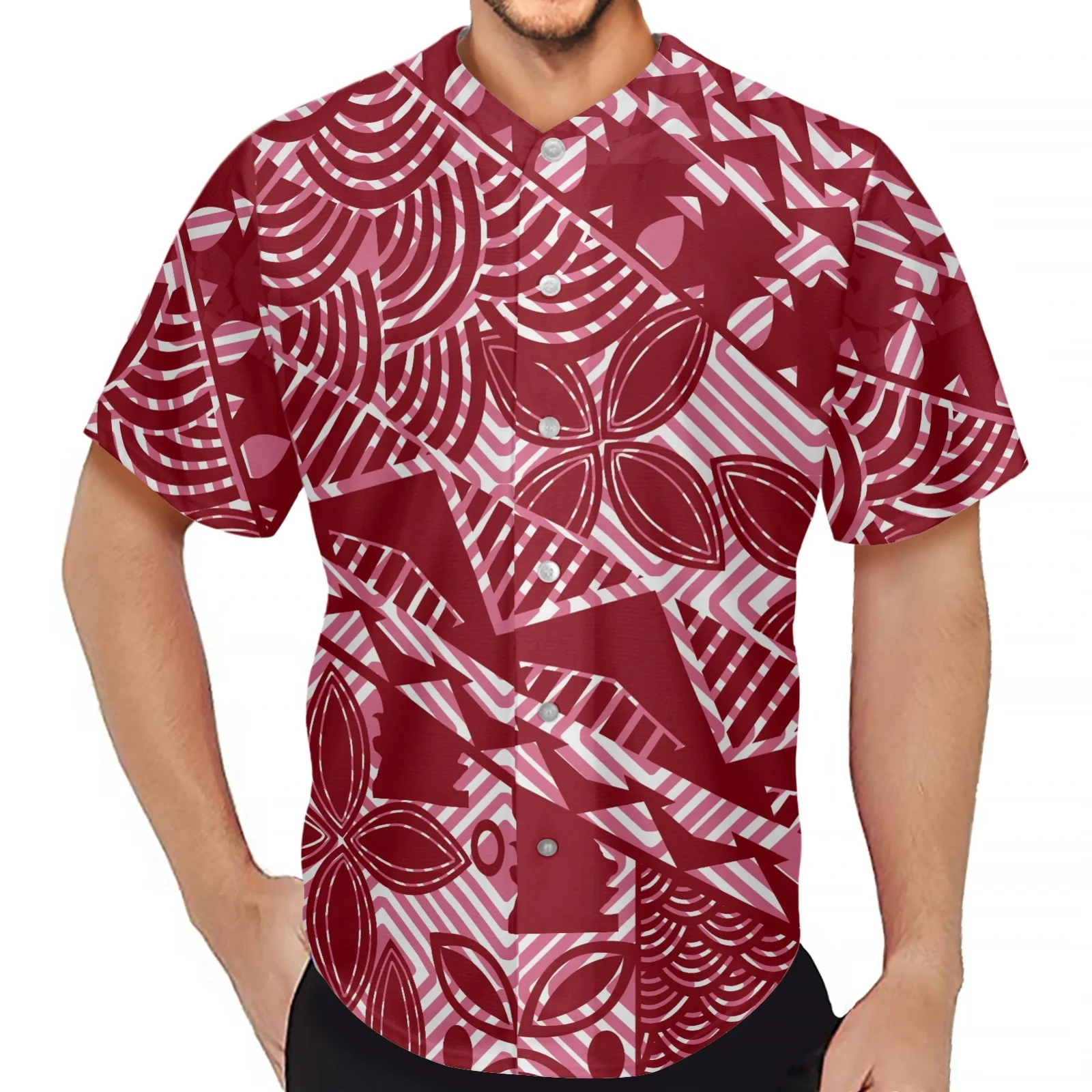 Summer Men Shirt Polynesian Tribal Clothing Samoa Hawaiian Fiji Tapa Floral Print Button Down Breathable Baseball Jersey 2024