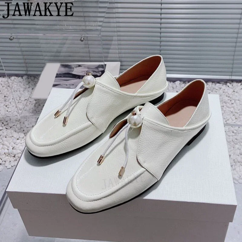 2024 New Woman Flat Loafers Shoes Black White Luxury Formal Business Leather Walk Shoes Women Slip-on zapatos mujer mocasines