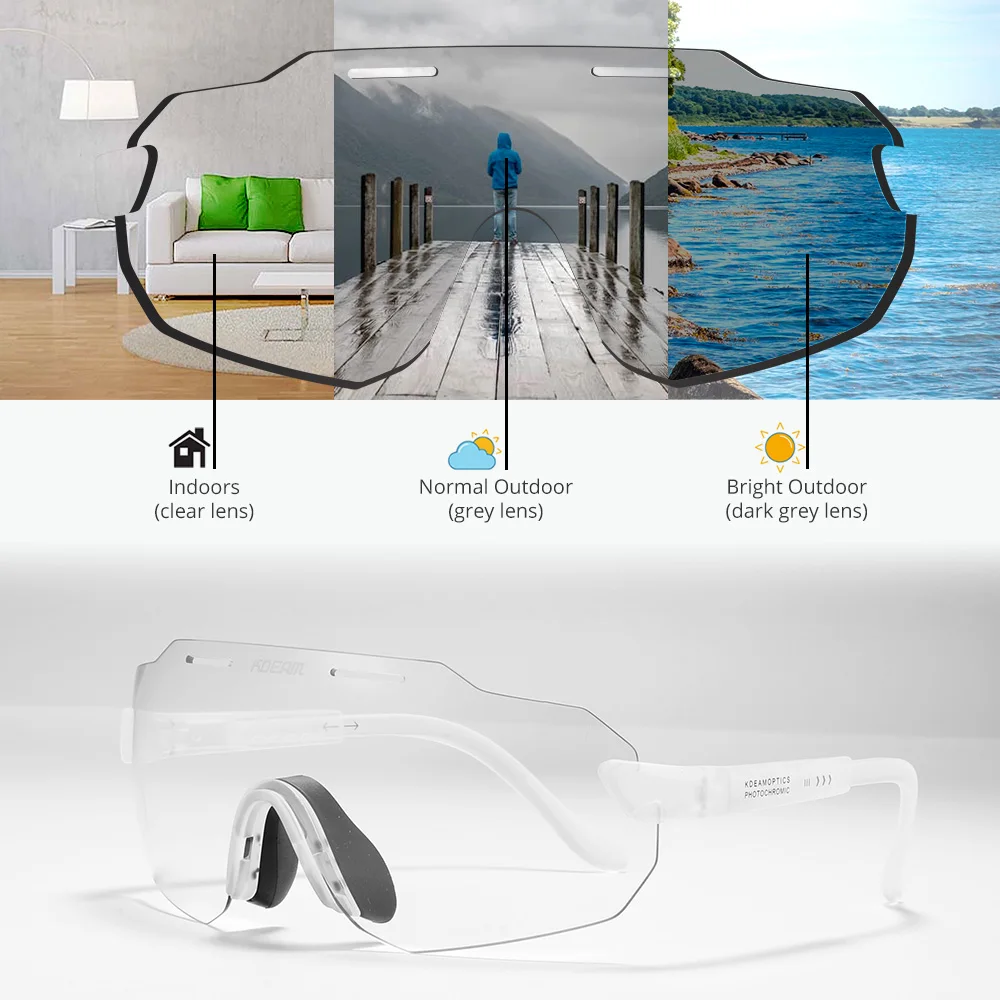 KDEAM High-End Cycling Glasses Ultra Light TR90 Material Photochromic / Polarized Sunglasses Men Adjustable Temple Length