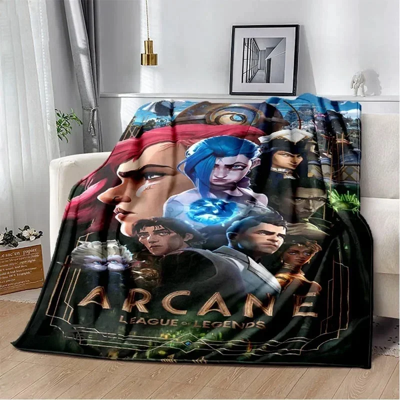 Arcane_ League of Legends Cartoon Plush Blanket Lightweight Home sheet sofa cover Portable travel warm blanket for all Seasons