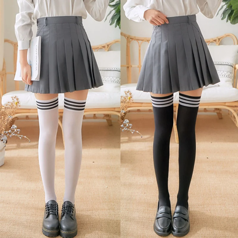 Geometric Striped JK Long Socks Women Spring Leg Warmers Over Knee Thigh High Socks Ladies Girls Gothic Y2k Lolita Stockings